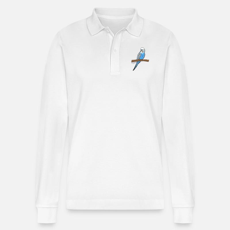 Blauer Wellensittich - Stanley/Stella Unisex Bio-Langarm-Poloshirt Prepster - Weiß