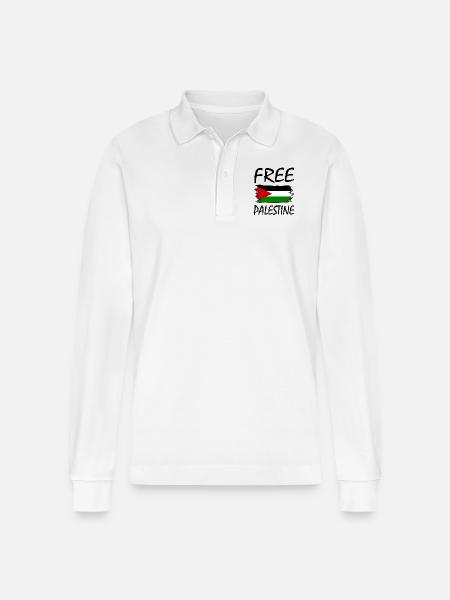 Free palestine - Stanley/Stella Organic Unisex Long-Sleeved Polo Shirt Prepster - white