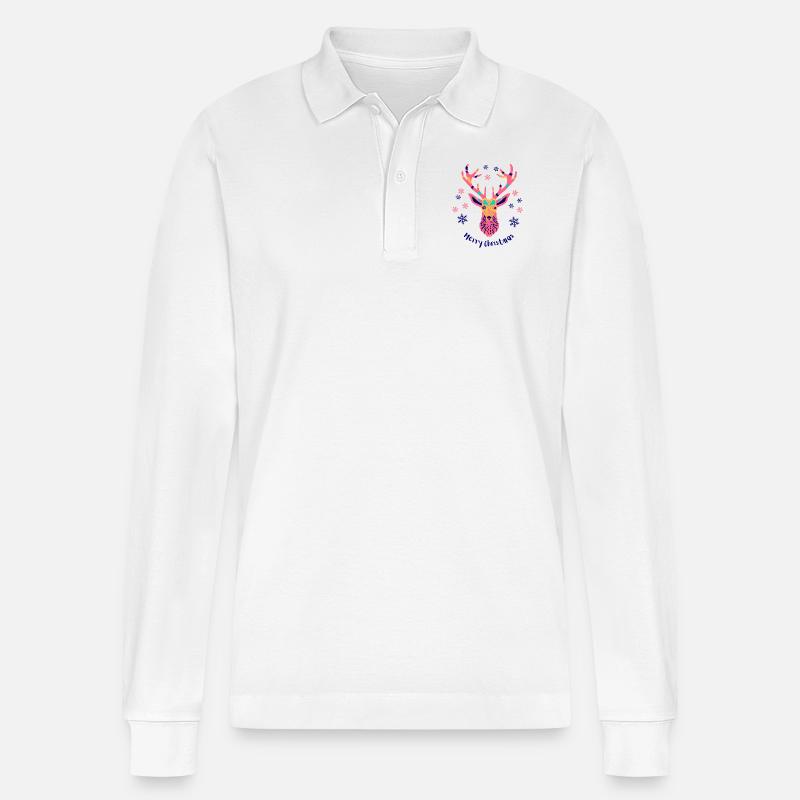 Buntes Geweih - Stanley/Stella Unisex Bio-Langarm-Poloshirt Prepster - Weiß