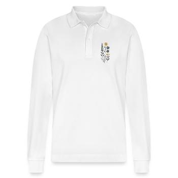 Vintage Bouquet Yellow Blue - Stanley/Stella Organic Unisex Long-Sleeved Polo Shirt Prepster - white - Front - Anna (173cm) & Nico (186cm)