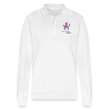 I feel a bit awkward, funny octopus t shirt - Stanley/Stella Organic Unisex Long-Sleeved Polo Shirt Prepster - white - Front - Anna (173cm) & Nico (186cm)