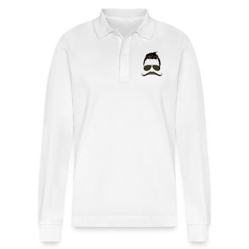 Hipster Schnurrbart Sonnenbrille Frisur 1204 - Stanley/Stella Unisex Bio-Langarm-Poloshirt Prepster - Weiß - Vorne - Anna (173cm) & Nico (186cm)