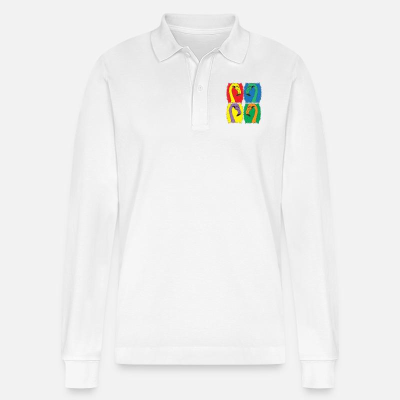 Flamingoköpfe - Stanley/Stella Unisex Bio-Langarm-Poloshirt Prepster - Weiß