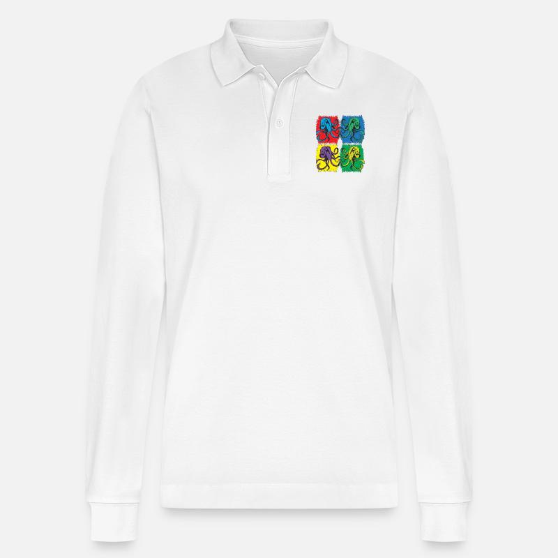 Octopus Pop Art - Stanley/Stella Unisex Bio-Langarm-Poloshirt Prepster - Weiß