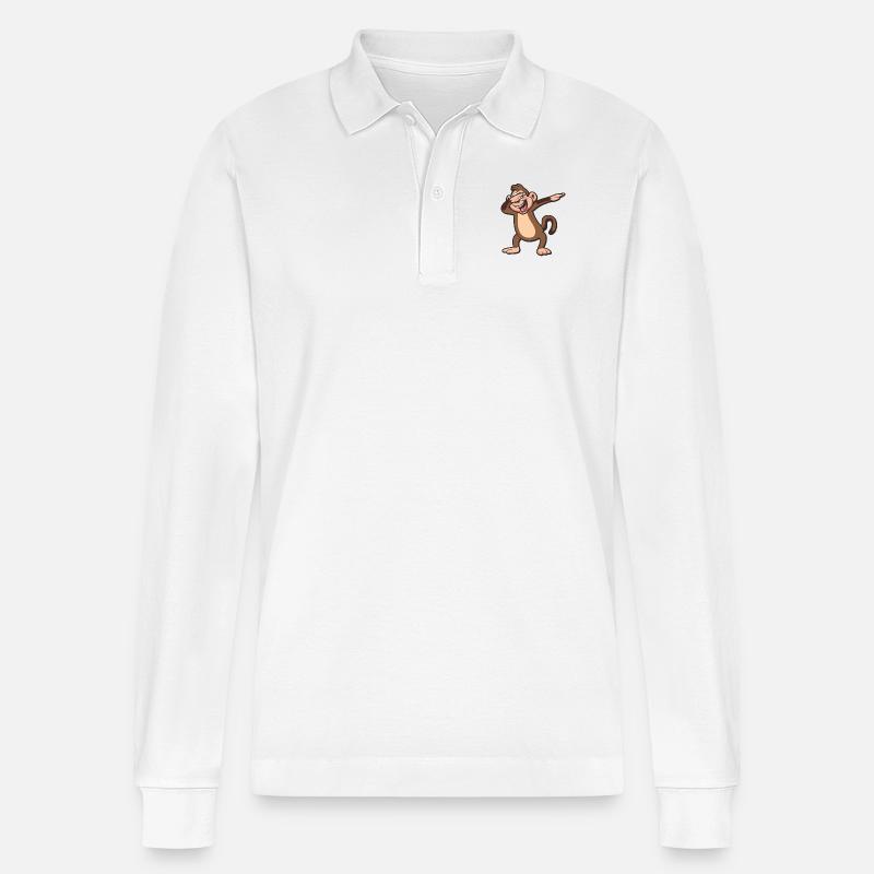 Dabbing Monkey - Stanley/Stella Unisex Bio-Langarm-Poloshirt Prepster - Weiß