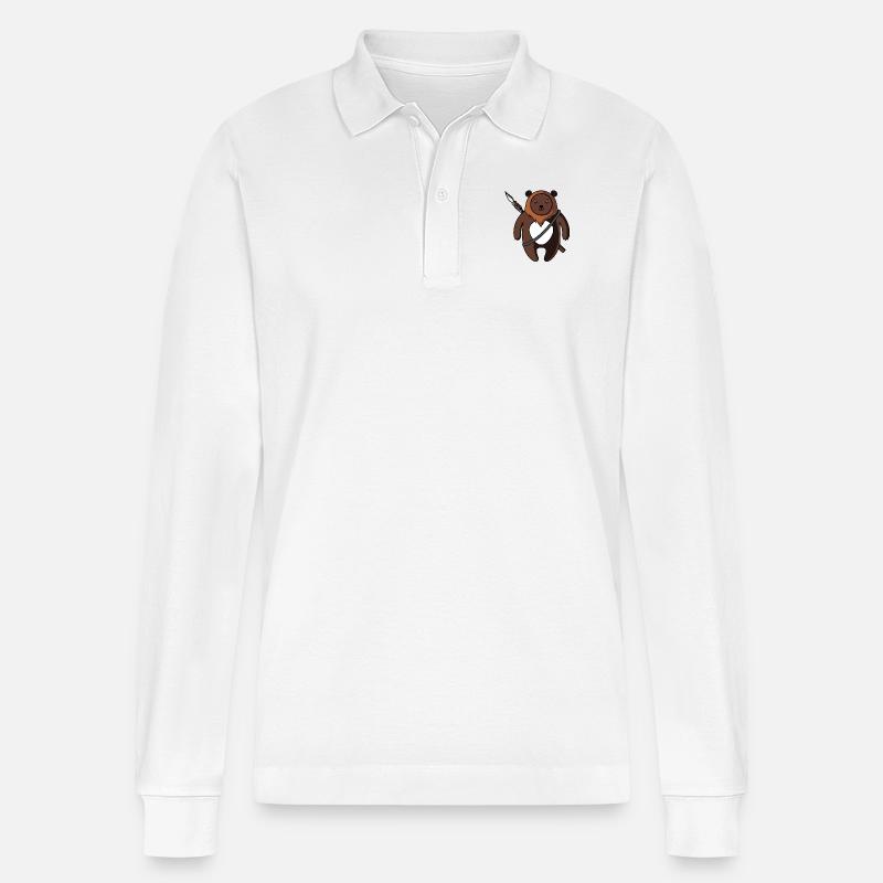 süßer Bär mit Speer - Stanley/Stella Unisex Bio-Langarm-Poloshirt Prepster - Weiß