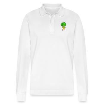 Broccolee Martial Arts Fun Karate Broccoli Shirt - Stanley/Stella Organic Unisex Long-Sleeved Polo Shirt Prepster - white - Front - Anna (173cm) & Nico (186cm)