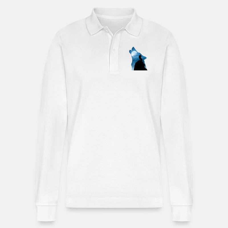 Cooles Wolf T-Shirt, Geschenkidee - Stanley/Stella Unisex Bio-Langarm-Poloshirt Prepster - Weiß