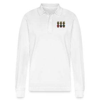 Funny cool pineapple with sunglasses and beard - Stanley/Stella Organic Unisex Long-Sleeved Polo Shirt Prepster - white - Front - Anna (173cm) & Nico (186cm)