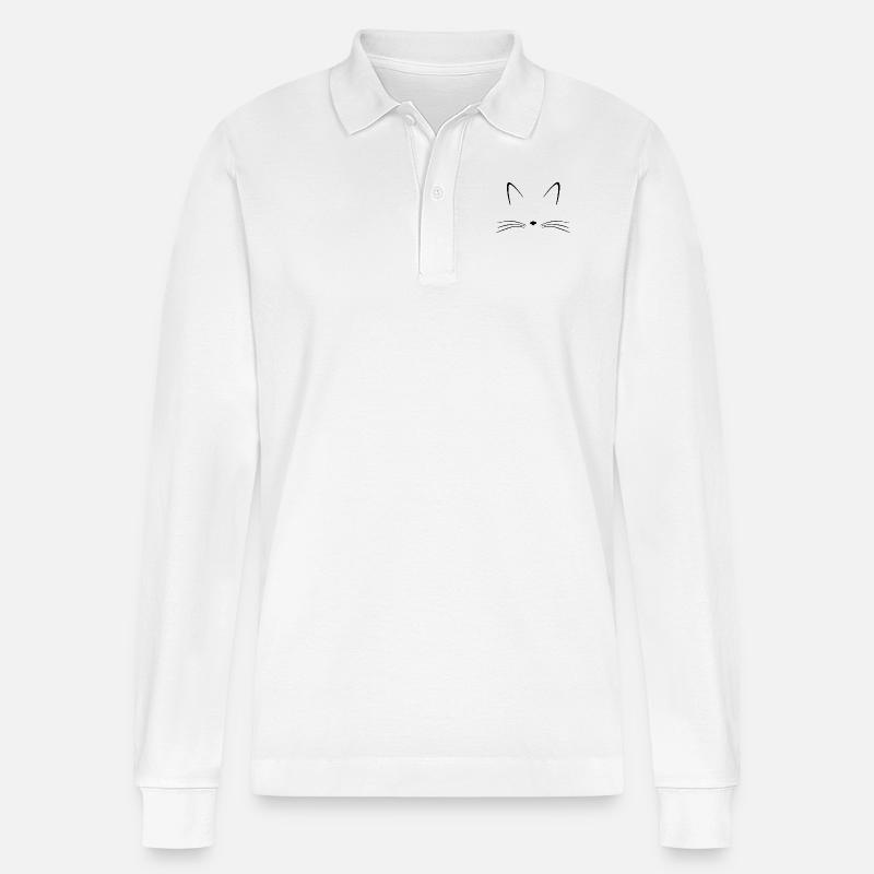 Silhouette Katze Ohren Schnurrbart Nase - Stanley/Stella Unisex Bio-Langarm-Poloshirt Prepster - Weiß