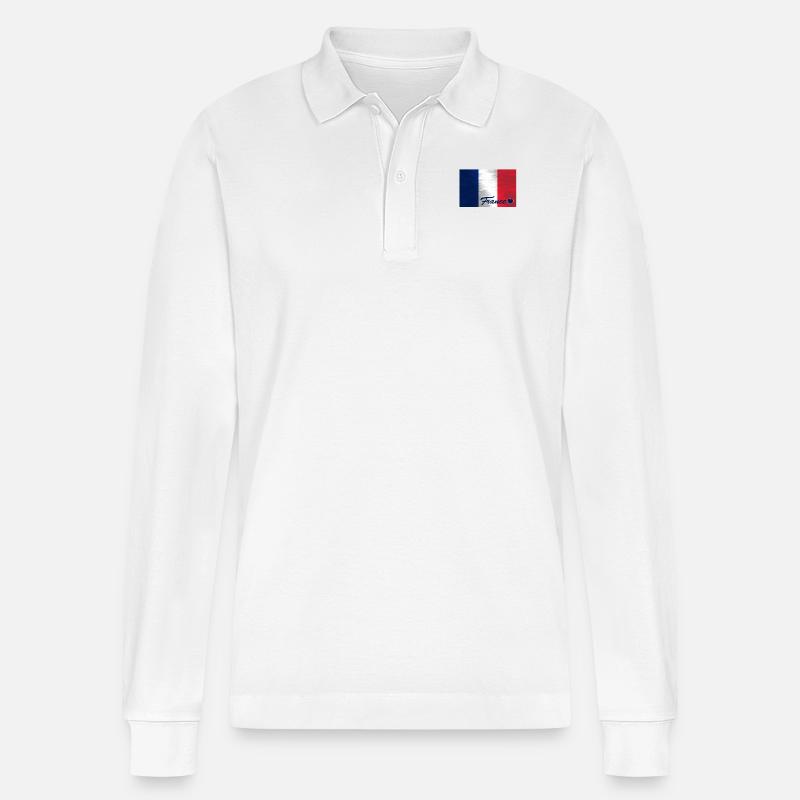 Frankreich Liebe <3 - Stanley/Stella Unisex Bio-Langarm-Poloshirt Prepster - Weiß