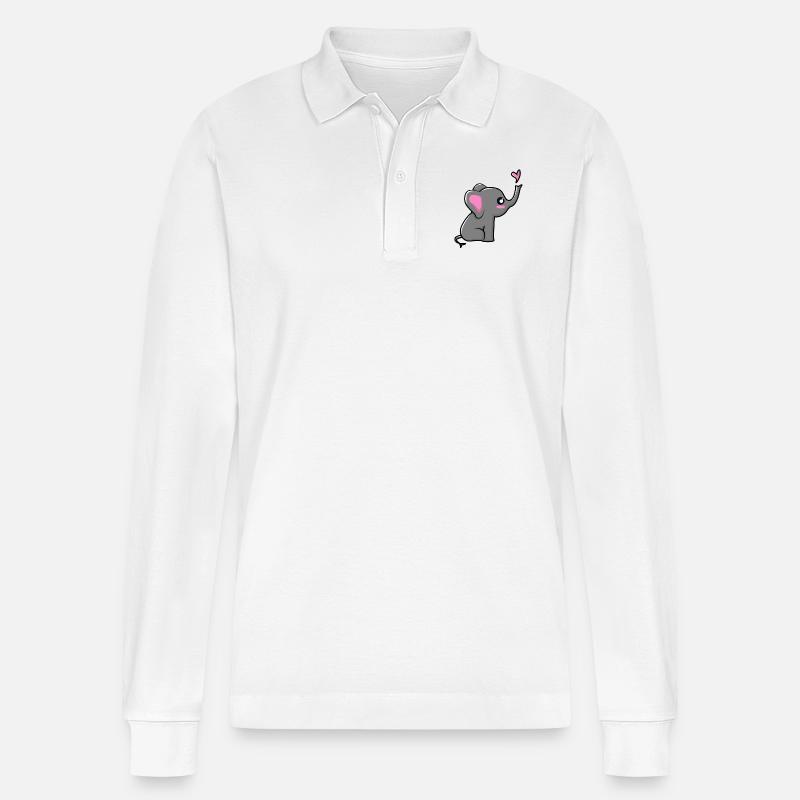 Elefant mit Herzchen - Stanley/Stella Unisex Bio-Langarm-Poloshirt Prepster - Weiß