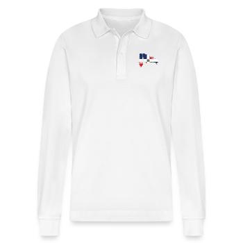 Dominican Republic Flag - Stanley/Stella Organic Unisex Long-Sleeved Polo Shirt Prepster - white - Front - Anna (173cm) & Nico (186cm)