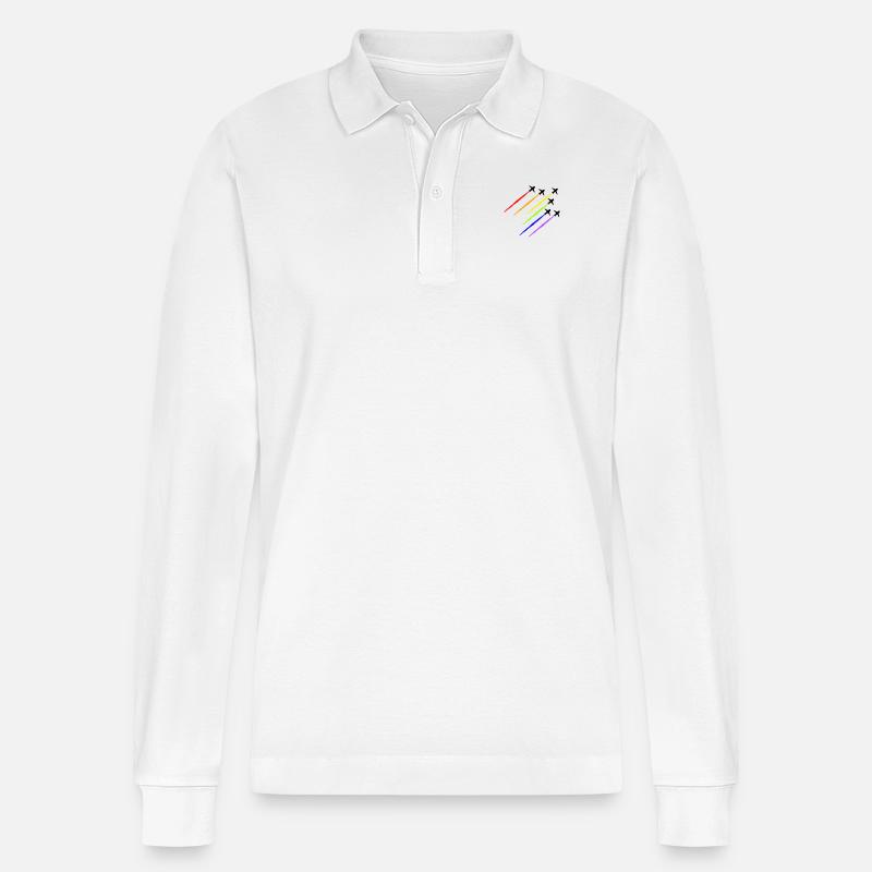 Regenbogen Flugzeug - Stanley/Stella Unisex Bio-Langarm-Poloshirt Prepster - Weiß