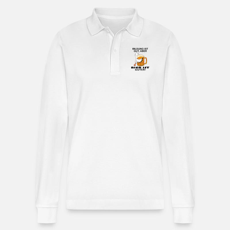 Bier Spruch lustig - Stanley/Stella Unisex Bio-Langarm-Poloshirt Prepster - Weiß