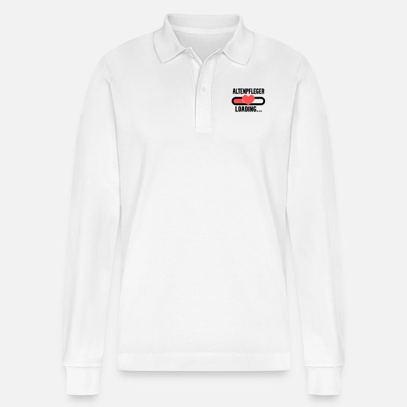 Altenpfleger Loading - Stanley/Stella Unisex Bio-Langarm-Poloshirt Prepster - Weiß
