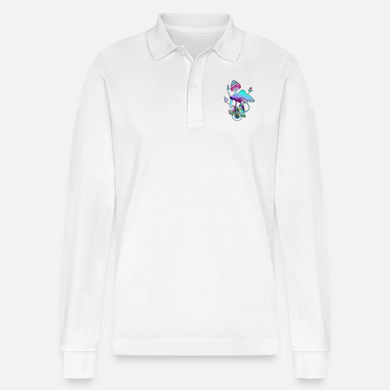 Magic Mushrooms Psychedelic Art - Stanley/Stella Unisex Bio-Langarm-Poloshirt Prepster - Weiß