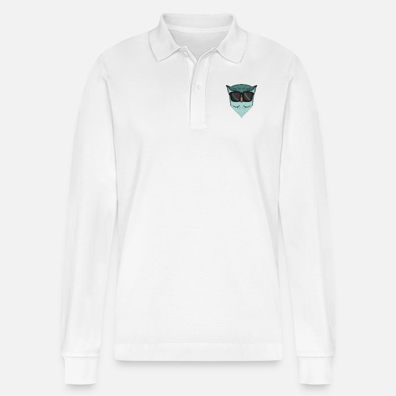 Coole Eule mit Sonnenbrille - Stanley/Stella Unisex Bio-Langarm-Poloshirt Prepster - Weiß