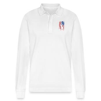 États-Unis Drapeau américain 4 juillet Chasse - Polo à manches longues bio PREPSTER Stanley/Stella Unisexe - blanc - Devant - Anna (173cm) & Nico (186cm)