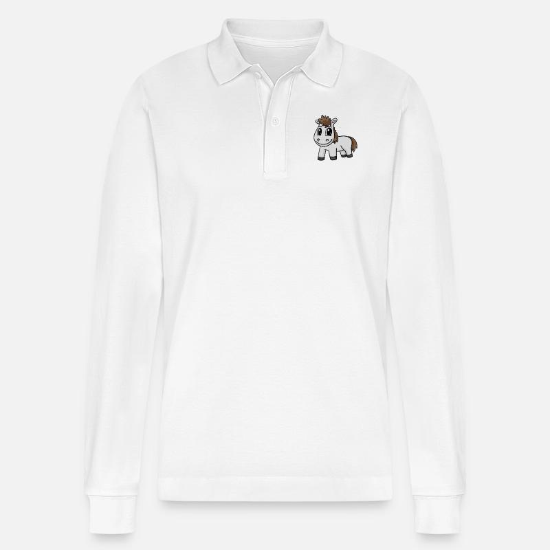 Pferd - Stanley/Stella Unisex Bio-Langarm-Poloshirt Prepster - Weiß