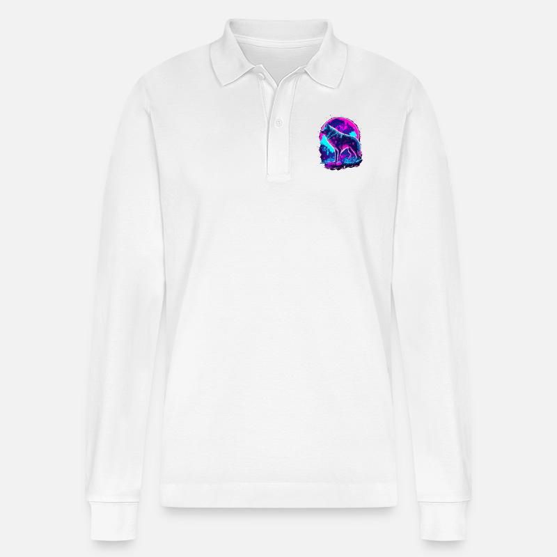 Wolfs Kunst Psychedelic Neon Synthwave - Stanley/Stella Unisex Bio-Langarm-Poloshirt Prepster - Weiß