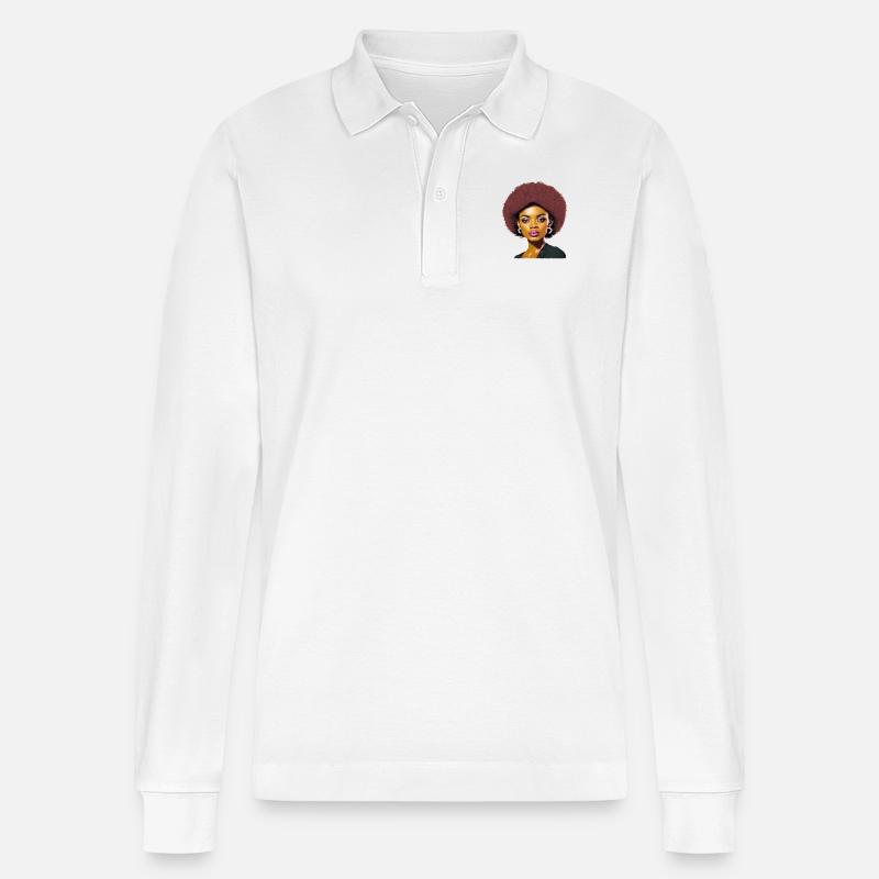 Dame mit Afro - Stanley/Stella Unisex Bio-Langarm-Poloshirt Prepster - Weiß