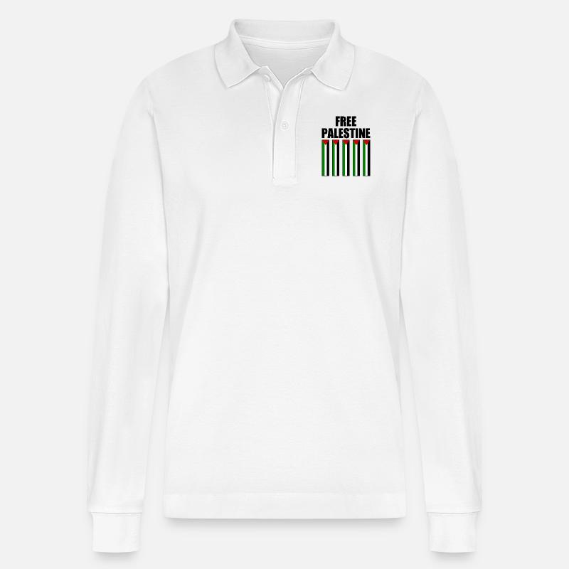 Free palestine - Stanley/Stella Unisex Bio-Langarm-Poloshirt Prepster - Weiß