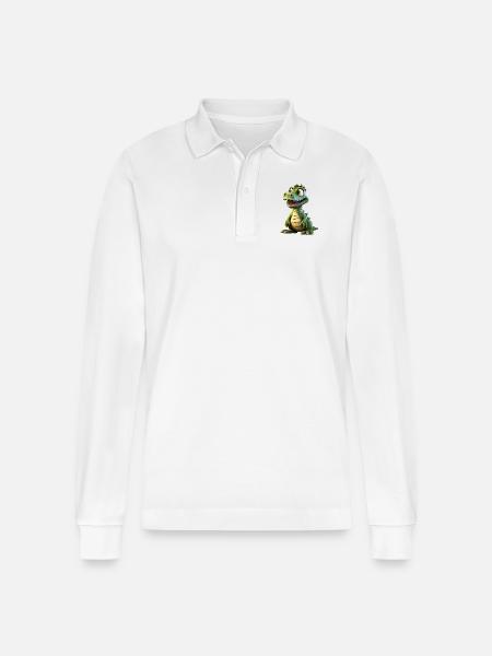 The Funny Crocodile - Stanley/Stella Organic Unisex Long-Sleeved Polo Shirt Prepster - white