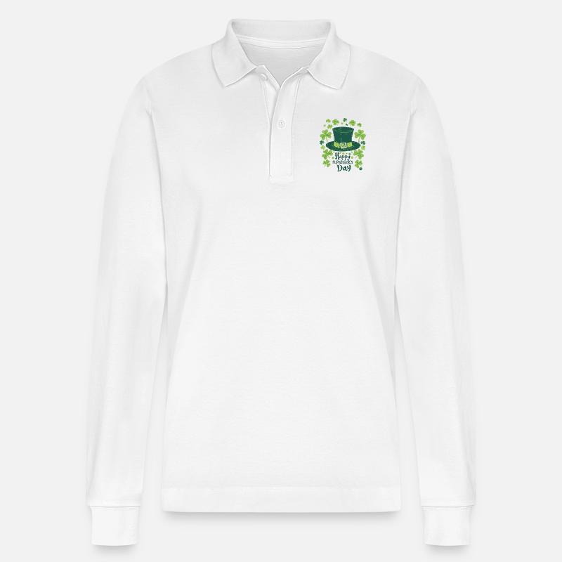 Kleeblatt-Hut - Stanley/Stella Unisex Bio-Langarm-Poloshirt Prepster - Weiß