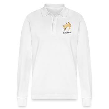 Katze meau - Stanley/Stella Unisex Bio-Langarm-Poloshirt Prepster - Weiß - Vorne - Anna (173cm) & Nico (186cm)