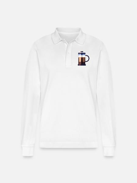 Coffee Frenchpress Cappuccino Latte Art - Stanley/Stella Organic Unisex Long-Sleeved Polo Shirt Prepster - white
