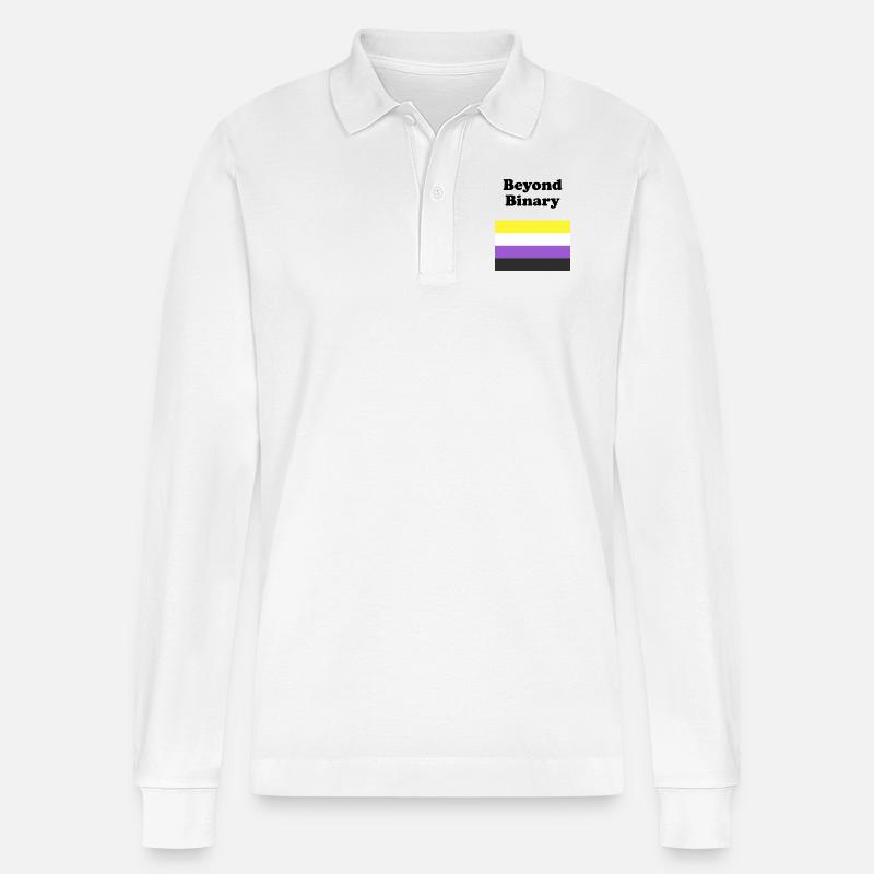 Non Binary Flag Beyond Binary - Stanley/Stella Organic Unisex Long-Sleeved Polo Shirt Prepster - white