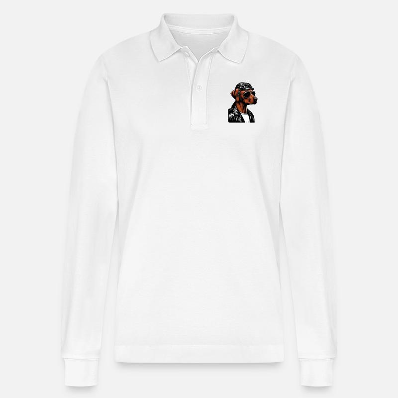 Rhodesian Ridgeback Cool Rhodesian Ridgebacks - Stanley/Stella Organic Unisex Long-Sleeved Polo Shirt Prepster - white