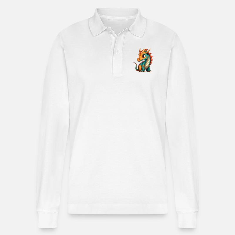 Drache Türkis - Stanley/Stella Unisex Bio-Langarm-Poloshirt Prepster - Weiß