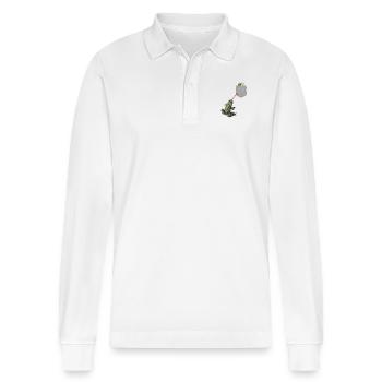 Froschzunge, die nach Kaulquappe in Ihrer Tasche greift - Stanley/Stella Unisex Bio-Langarm-Poloshirt Prepster - Weiß - Vorne - Anna (173cm) & Nico (186cm)