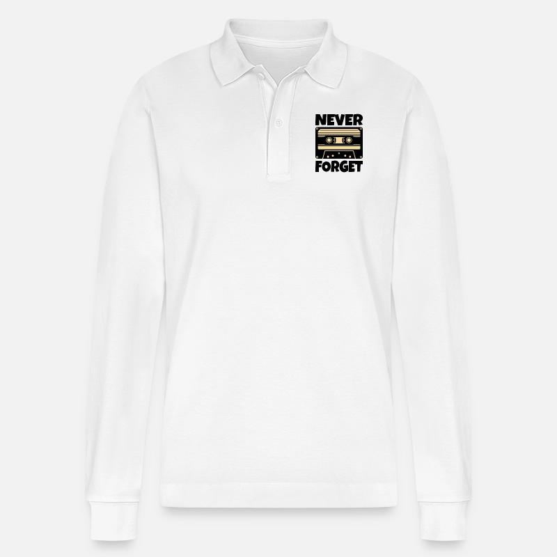 Kassette Retro Never Forget - Stanley/Stella Unisex Bio-Langarm-Poloshirt Prepster - Weiß