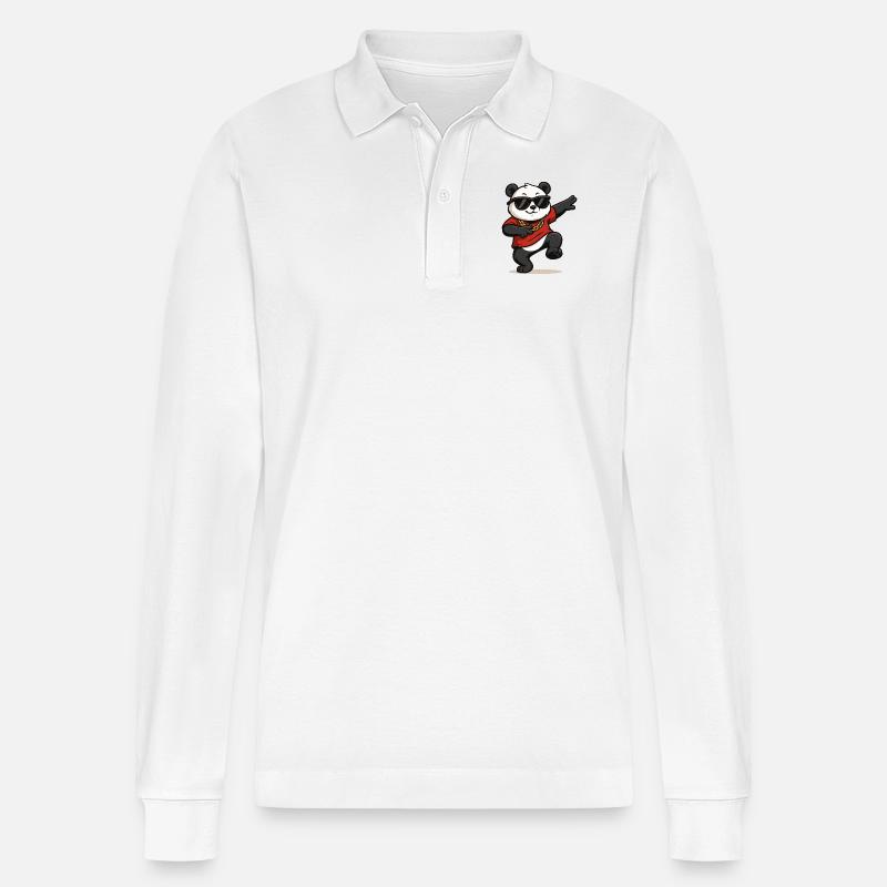 panda comic dance - Stanley/Stella Unisex Bio-Langarm-Poloshirt Prepster - Weiß