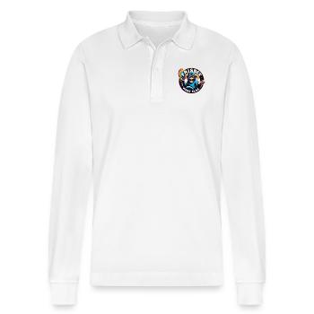 Schimpanse mit Sonnebrille, Basecap und Frisbee - Stanley/Stella Unisex Bio-Langarm-Poloshirt Prepster - Weiß - Vorne - Anna (173cm) & Nico (186cm)