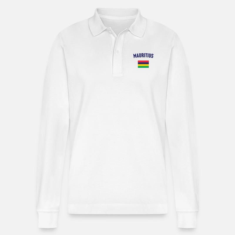 Mauritius Flagge - Stanley/Stella Unisex Bio-Langarm-Poloshirt Prepster - Weiß