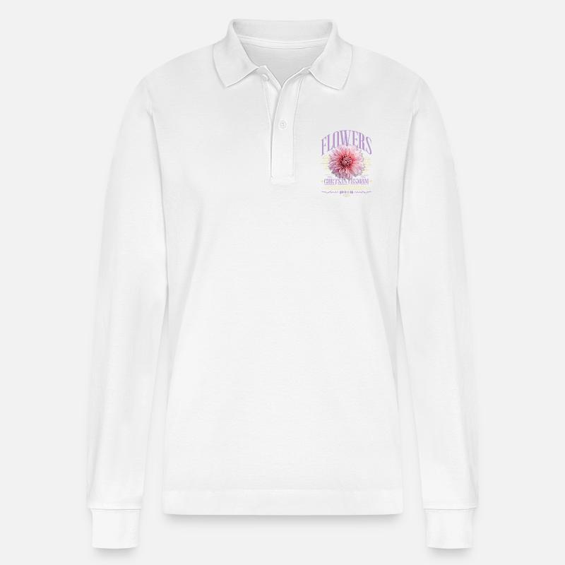 Chrysanthème Chrysanthèmes - Polo à manches longues bio PREPSTER Stanley/Stella Unisexe - blanc