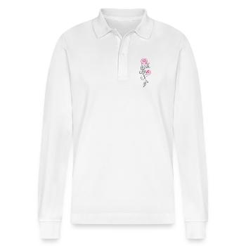 Rose Rose Vine Pink - Stanley/Stella Organic Unisex Long-Sleeved Polo Shirt Prepster - white - Front - Anna (173cm) & Nico (186cm)
