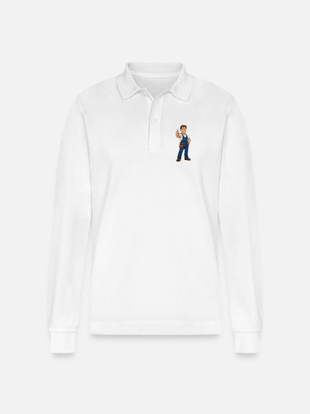 Craftsman in blue jumpsuit - Stanley/Stella Organic Unisex Long-Sleeved Polo Shirt Prepster - white