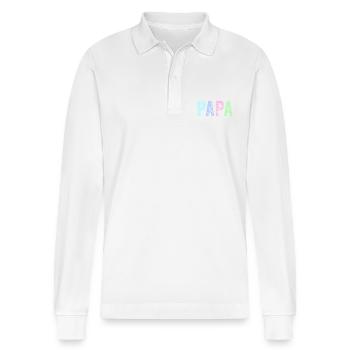 Papa Papa Papa Papa Cadeau - Polo à manches longues bio PREPSTER Stanley/Stella Unisexe - blanc - Devant - Anna (173cm) & Nico (186cm)