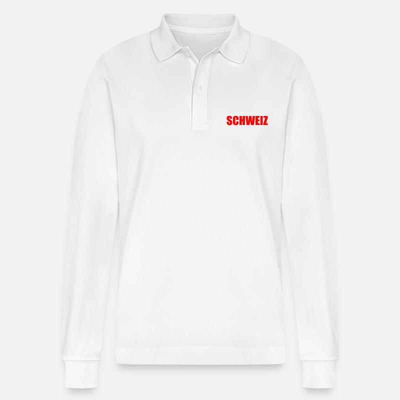 Schweiz - Stanley/Stella Unisex Bio-Langarm-Poloshirt Prepster - Weiß