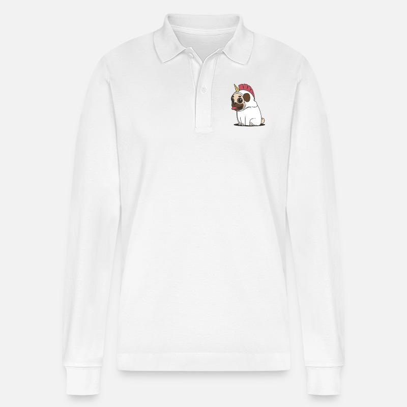 Bubule: das Einhorn Hund - Stanley/Stella Unisex Bio-Langarm-Poloshirt Prepster - Weiß