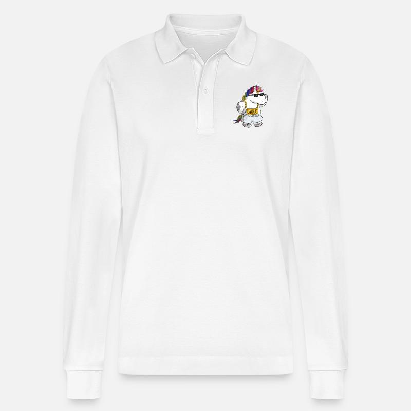 Unique Comic Einhorn - Stanley/Stella Unisex Bio-Langarm-Poloshirt Prepster - Weiß