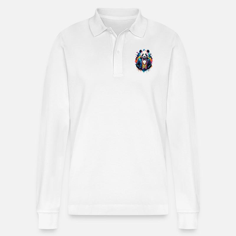 Panda im Anzug - Stanley/Stella Unisex Bio-Langarm-Poloshirt Prepster - Weiß