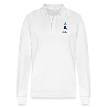 Lighthouse Beacon on Coastal Shore - Stanley/Stella Organic Unisex Long-Sleeved Polo Shirt Prepster - white - Front - Anna (173cm) & Nico (186cm)