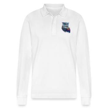 Watercolor Owl - Stanley/Stella Organic Unisex Long-Sleeved Polo Shirt Prepster - white - Front - Anna (173cm) & Nico (186cm)