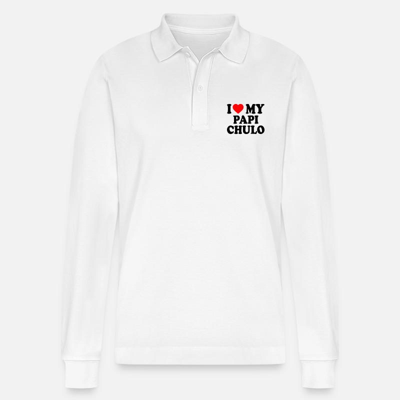 I love my papi chulo - Stanley/Stella Organic Unisex Long-Sleeved Polo Shirt Prepster - white
